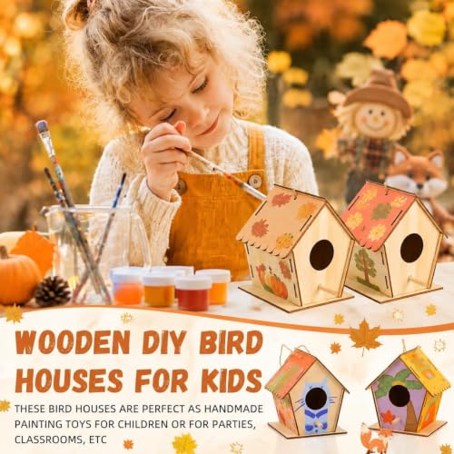 DoubleFill 24 Pack 4.3" Wooden Bird Houses Bulk for Kids with Front Perch