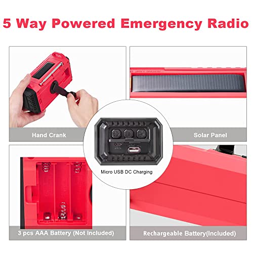 Weather Radio NOAA Alert with Battery Backup 5000mAh/18500mWh - color: Red