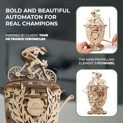 UGEARS Automaton Cyclist Wooden Mechanical 3D Puzzle Model Kit, DIY No-Glue, 189 Parts, Ages 14+, 12 x 24.5 x 17.5 cm, Model 70148