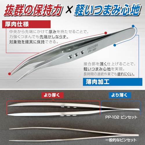 HOZAN Tweezers PP-102 - style: Tip Width: 0.02 inch (0.6 mm) (tip turn).