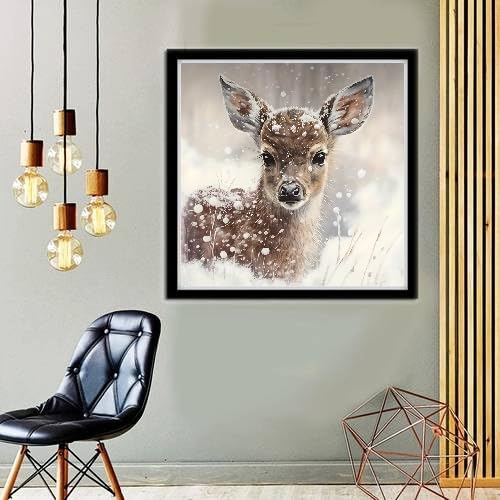 MOMDEDP Deer Diamond Painting Kits for Adults, 5D Winter Snowflake Full Drill Diamond Art, DIY Small Deer Diamond Art Kit Gem Art for Home Decor 12 x 12 inch Animal
