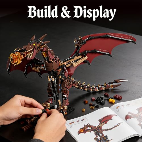 Mechanical Fire Dragon Building Blocks Set, Flame Dragon Model Kit - color: Fire Dragon