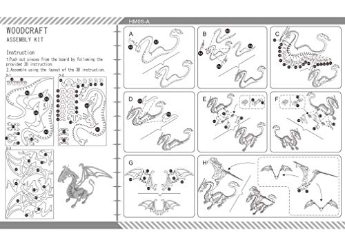 3D Wooden Puzzles Laser Engraving DIY Safe Assembly Constructor Kit Toy for Teens and Adults World Animal Mechanical 3-D Models for Self-Assembly (Flying Dragon)