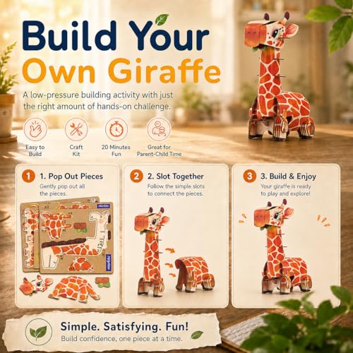 MierEdu Build 'N' Sound 3D Puzzle for Kids, Animal Puzzle with Sound Module, Educational STEM Craft Kit, FSC Paper Model Building Toy Gift for Ages 6+ - color: Giraffe