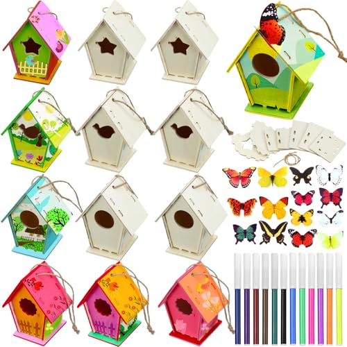 Outus 12 Pcs Wooden Birdhouse Kits, 4 Shapes, Classic Style, 3.6×4 Inch - style: Classic