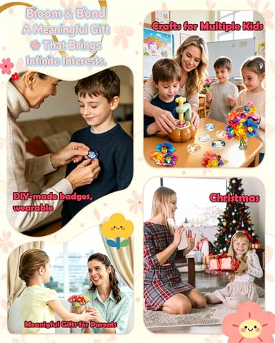 Rainbow World 2 in 1 Fabric Flower Press for Kids, DIY Flower Bouquet Kit with Button Maker, Embossing Tool STEM Toy, Screen-Free Activity for 4-8 Girls Boys - color: Dark brown