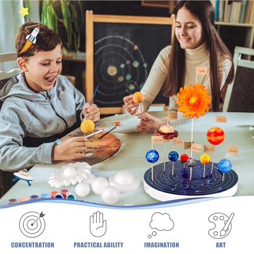 Pllieay Solar System Model Kit, Includes Foam Cylinder, Mixed Sized Foam Balls, Planetary Track Sticker and Bamboo Sticks for Kids School Science Projects - style: Solar System Model Kit