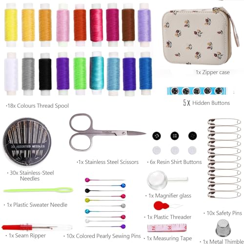 Floral Sewing Kit Printing Sewing Project Kits,Professional Sewing Supplies for Adults, Zipper Sewing Needles Set, 87 PCS Travel Sewing Accessory for Emergency, Home - color: 87PCS-Florid