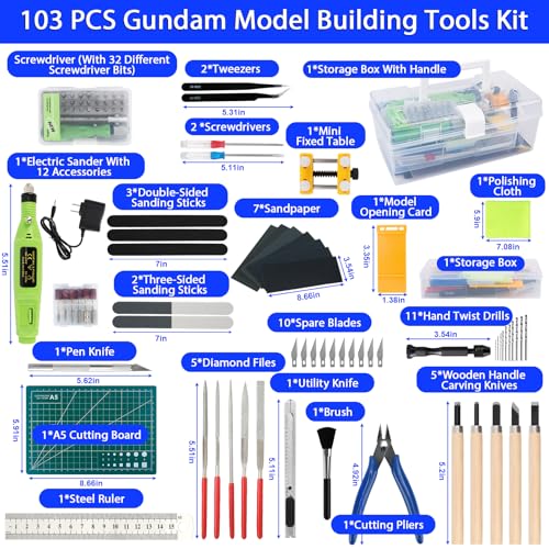 Gundam Tool Kit,103 Pcs Professional Model Tool Kit for Gundam, Modeling Tools for Plastic Models,Gunpla Tool Kits for Adults,Model Building Tools Hobby Tools Craft Set for Repairing and Fixing - color: 103pcs