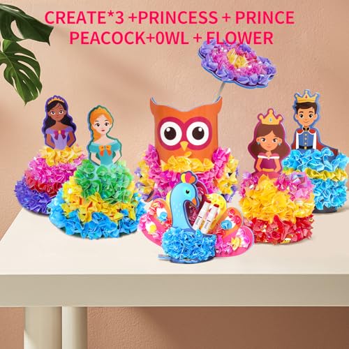 HENUIE Princess Poke Art Kit, Easy-to-Use Fun & Creative Mess-Free 3D Craft, 7 Stand-Up Figures, Pretend Play & Display, Educational Gift for Girls & Boys Ages 4–9 - style: Princess