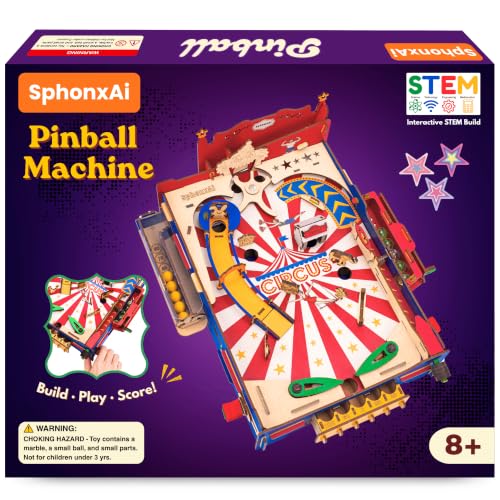 DIY Pinball Machine Kit, 3D Wooden Puzzle Vintage Circus STEM Toy