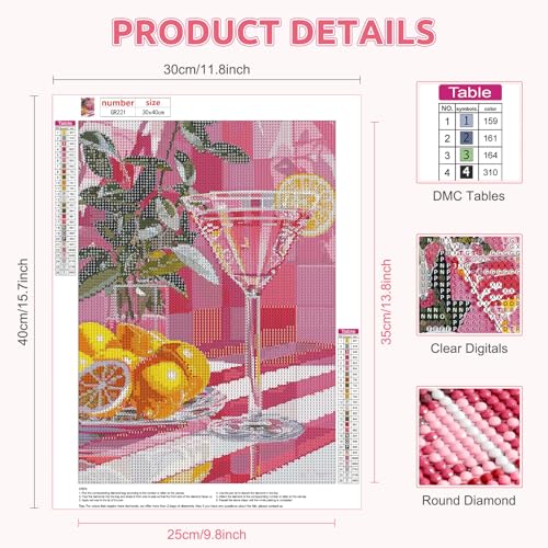 BIGRIMA Cocktail Diamond Painting Kits for Adults,DIY 5D Lemon Diamond Art Paint with Round Diamonds Full Drill Crystal Art Painting Kit for Home Wall Decor 30×40cm - color: Diamond Painting 012