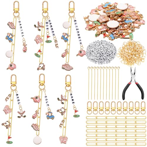 CraftyDream 558 Pcs Golf Charm Keychain Making Kit DIY Golf Gift Favors - style: Golf