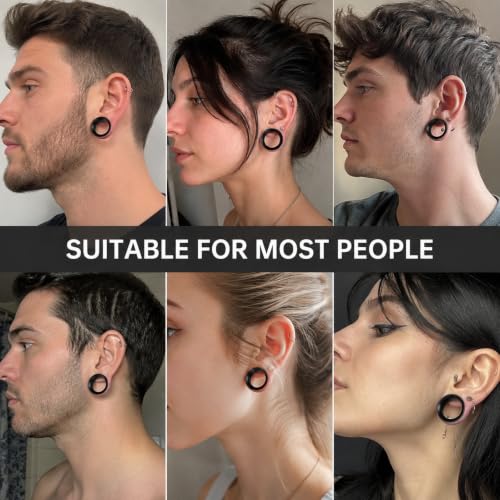 Oyaface 20 PCS Piercing Tunnel Set Soft/Hard Silicone Flesh Ear Plugs 2g-25mm Flexible Ear Stretching Gauge Expander - color: Black(thin)