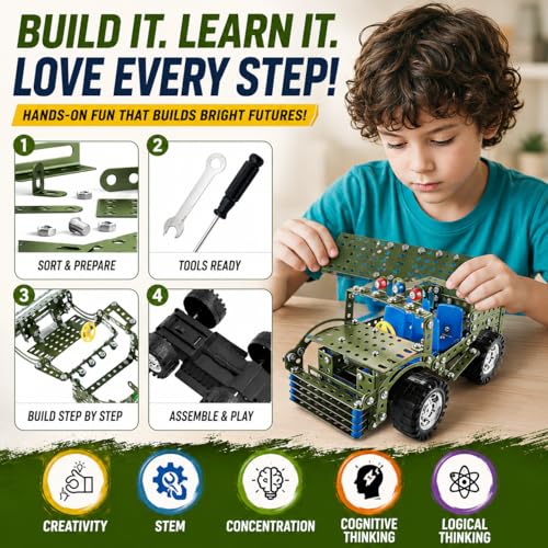 283 Pcs Metal Model Car Kit, STEM Building Toys for Kids 8-12 - style: Jeep