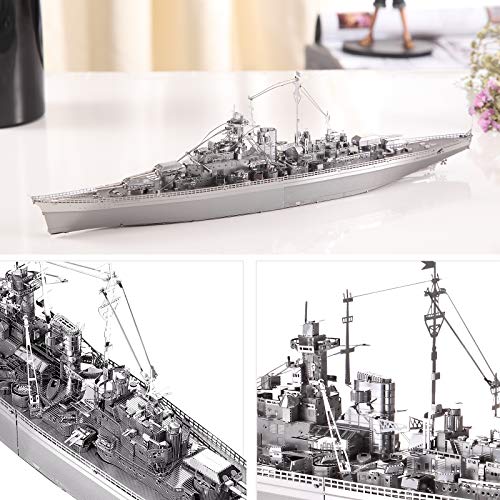 Piececool 3D Metal Puzzles for Adults Metal Watercraft Model Kits, Bismarck Battleship 3D Model Kits for Teenagers DIY Stress Relief, Great Birthday Gift -207 Pcs - color: Bismarck