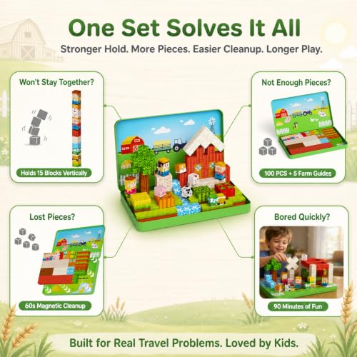 Magnetic Cubes Farm Travel for Kids: Hold 15 Blocks, 60s Storage - size: Farm Animals Large - 100PCS