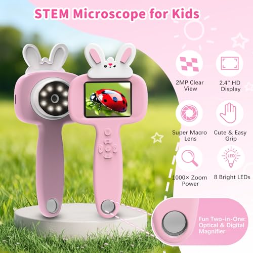 BLACKROOT Microscope for Kids, 2.4" Handheld Digital Pocket Microscope - color: Pink