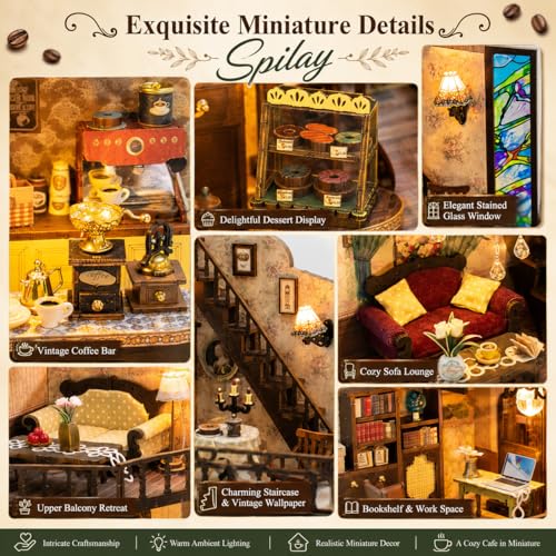 Spilay DIY Miniature House Kit for Adults, Miniature Dollhouse Building Kit - color: Fortunate Encounter Cafe