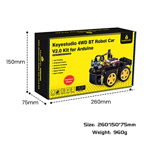 KEYESTUDIO Smart Car Kit,4WD Programmable DIY Starter Kit for Arduino for Uno R3,Electronics Programming Project/STEM Educational/Science Coding Kit for Teens Adults15+