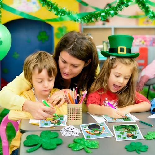 Fennoral 24 Pack St Patrick's Day Craft Kit for Kids Color You Own St Patrick's Day Jigsaw Puzzle DIY Coloring Art and Craft for Irish Classroom Art Activity Patrick's Party Favor Supplies - color: St Patrick's Day