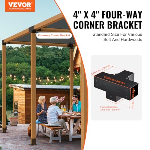 VEVOR 4-Way Pergola Bracket, 4"x4" 2-Pack Heavy Duty Corner Brackets for Wood Beams, DIY Post Base Hardware with Easy Installation for Outdoor Gazebo Patio Log Cabin - size: 2PC 4-Way 4*4