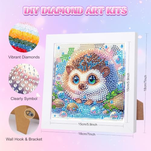 GHHKUD Cute Hedgehog Diamond Art Painting Kits for Kids with Frame, Fantasy Animal Diamond Art Adults Kids Crafts for Ages 4-6-8-12, Easy to DIY Gifts Package Home Wall Decor 7x7inch - color: Cute Hedgehog