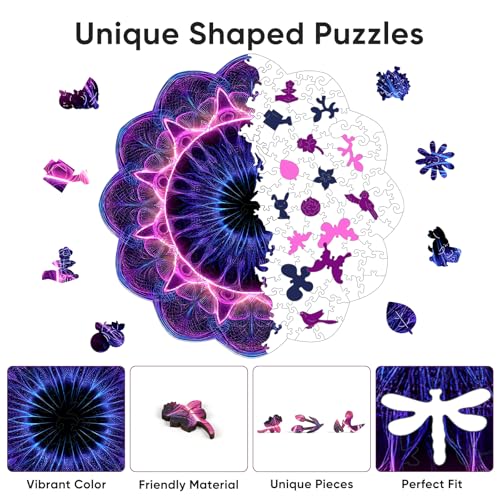 Bovearto Wooden Puzzle for Adults, Purple Flower Mandala, Wall Decor - color: Fantasy Black Hole, size: 200pcs