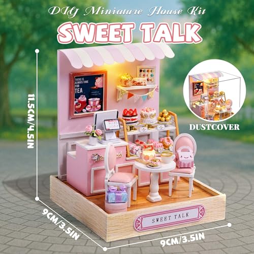 Kisoy Dollhouse Miniature with Furniture Kit, DIY 3D Wooden DIY House Kit with Dust Cover,Handmade Tiny House Toys for Teens Adults Gift(Sweet Talk) - color: Sweet Talk