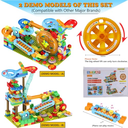 COUOMOXA 233 Pcs Deluxe Marble Run Set with Motorized Elevator - style: Waterwheel Piano Circular Coaster