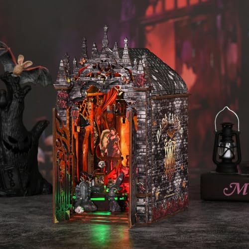 Music Park Book Nook for Adults, 3D Wooden Puzzle Gothic Castle with LED - color: Gothic Castle