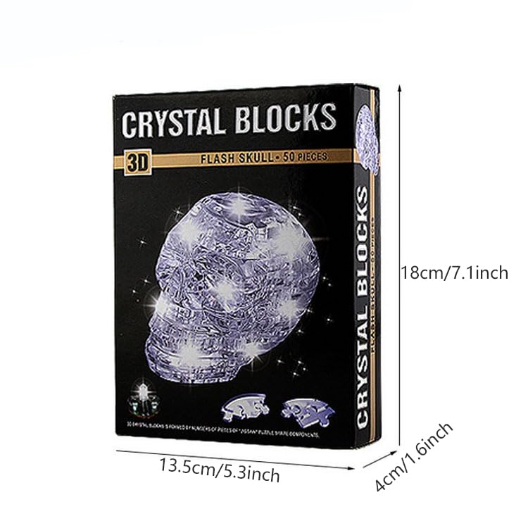 3D Crystal Skull Puzzle,Crystal Puzzle Brainteasers for Puzzlers Ages 16 and Up,50PCS(Black) - color: Black-skeleton