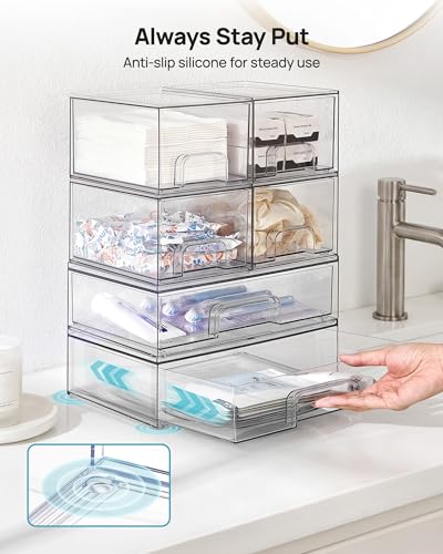 Vtopmart Stackable Storage Drawers Set of 6, Plastic Organizer Bins - style: 4 Small+2 Wide