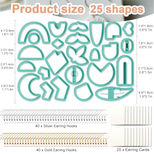 25Pcs Geometric Polymer Clay Cutters Set Circle Abstract Clay Earrings Cutters for Adults Polymer Jewelry Cutter with Earrings Accessories DIY Craft Supplies