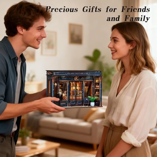 DIY Miniature Dollhouse Kit with LED Light, 3D Wooden Puzzle Book Nook Kit for Adults and Teens, Creative Tailor Shop Model Kit to Build, Home Decor Hobby Gift (Golden Section Line) - style: Golden Section Line