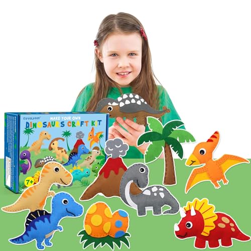 CiyvoLyeen Dinosaur Sewing Craft Kit DIY Kids Craft and Sew Set for Girls and Boys Educational Beginners Sewing Stuffed Animal Felt Plush Ornaments Set of 14 Sewing Kits for Kids Age 8 9 10 11 12 - color: Dinosaur-14 Pcs
