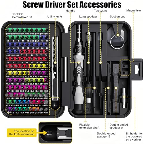 132PC Screwdriver Set, Magnetic Precision Screwdriver Kit with Color-Coded Nut Drivers, S2 Steel Repair Tool Kit for Electronics, Computer, Laptop, iPhone, PC, PS5, Watch & Home DIY