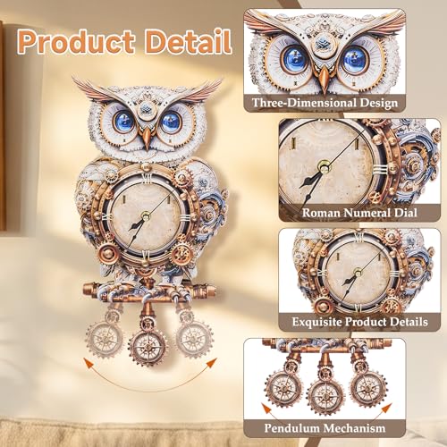 3D Puzzles for Adults - Owl Clock Kit, DIY Wooden Puzzle Crafts - color: Mechanical Owl
