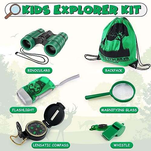 ESSENSON Kids Explorer Kit - Adventure Kit for Kids, Outdoor Explorer Kit with Binoculars, Summer Outdoor Toys for Kids Ages 4-8 - color: Green
