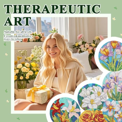 Leatrice 6 Pcs Diamond Art Coasters Small Diamond Painting Kits for Adults - color: BB flower a