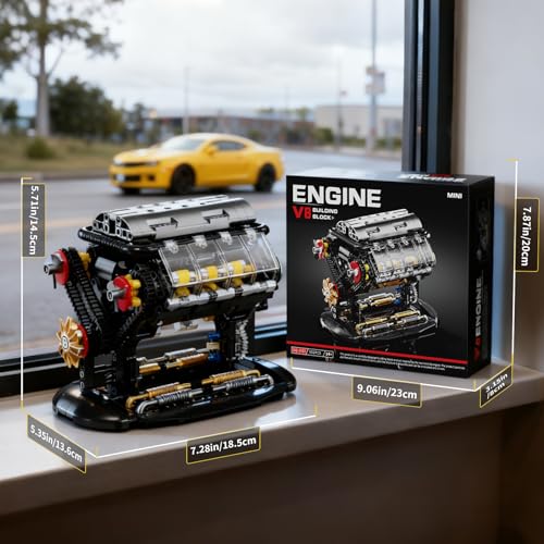V8 Engine Building Blocks Sets, Mini V8 Engine Model Kit that Runs with Manual Joystick, Compatible with Lego Adults, STEM Physical Science Experiment Toy for Teens Boys 14+ (502 PCS)