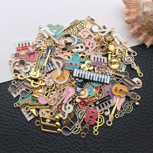WOCRAFT 100pcs Assorted Enamel Bracelet Music Charms for Jewelry Making DIY Necklace Bracelet Keychain Crafting Charms Kit Crafts (SN1010) - style: Music