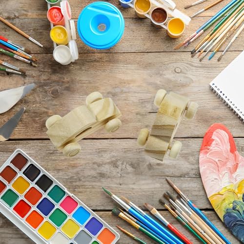 Allazone 12 PCS Wood DIY Car Unfinished Wooden Cars, Wooden Car Crafts with 5 PCS Sticker and 16 PCS Color Pen for Students Home Activities (05-8PCS, Wood Color) - style: 05-8PCS