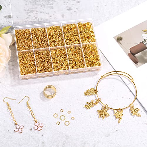 4600Pcs Gold Jump Rings with Jump Rings Open/Close Tools for Jewelry Making and Necklace Repair (Assorted Sizes) - color: Gold