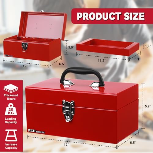 P.I.T. Metal Tool Box 12 Inch,Portable Small Toolbox with Latch,Red - color: Red, size: 12 Inch