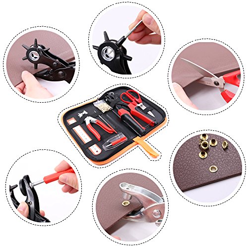 Glarks Heavy Duty Adjustable Metal Hole Punch Pliers Revolving Leather Belt Hole Punch with Eyelet Pliers Tool Kit for Belt, Watch Bands, Saddle, Shoes, Crafts - style: Hole Punch Plier with Eyelet Plier