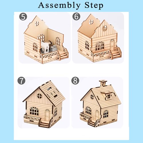 Wind-Up Music Box Log Cabin 3D Wooden Puzzle Building Model Kit