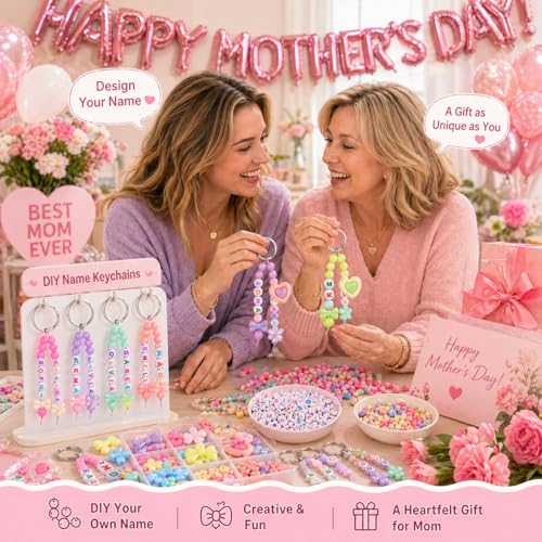Landical 564 Pcs Bow Heart Keychain Making Kit DIY Name Bead Craft Pastel - color: Candy Color, style: Bow Heart