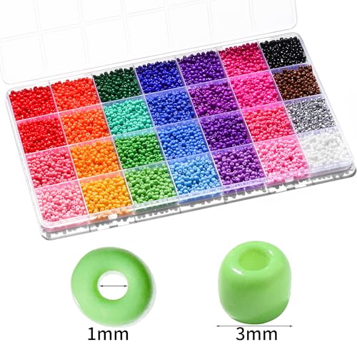 28 Colors 3mm Seed Beads, 7200PCS Glass Seed Beads Kit for Jewelry Making, Craft and Bracelet Making - color: 28 colors, size: 3mm