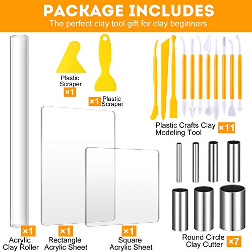 Honoson 23 Pcs Clay Sculpting Tools Set with Roller Cutters,Yellow - color: Yellow